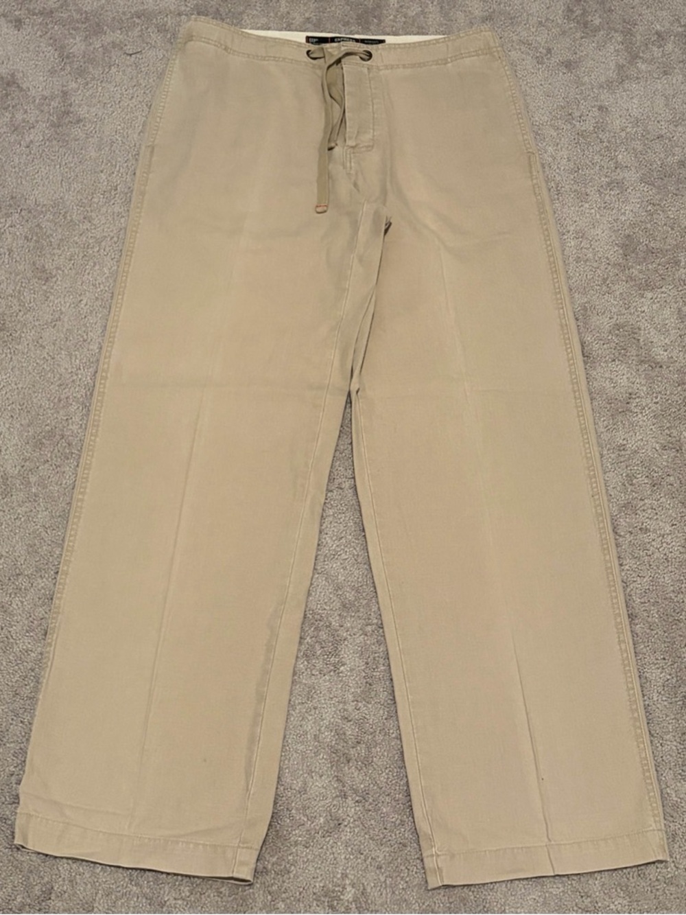 Express Dept 25 Men’s Tan Drawstring Button Fly Pants Size Small Measured 34x32